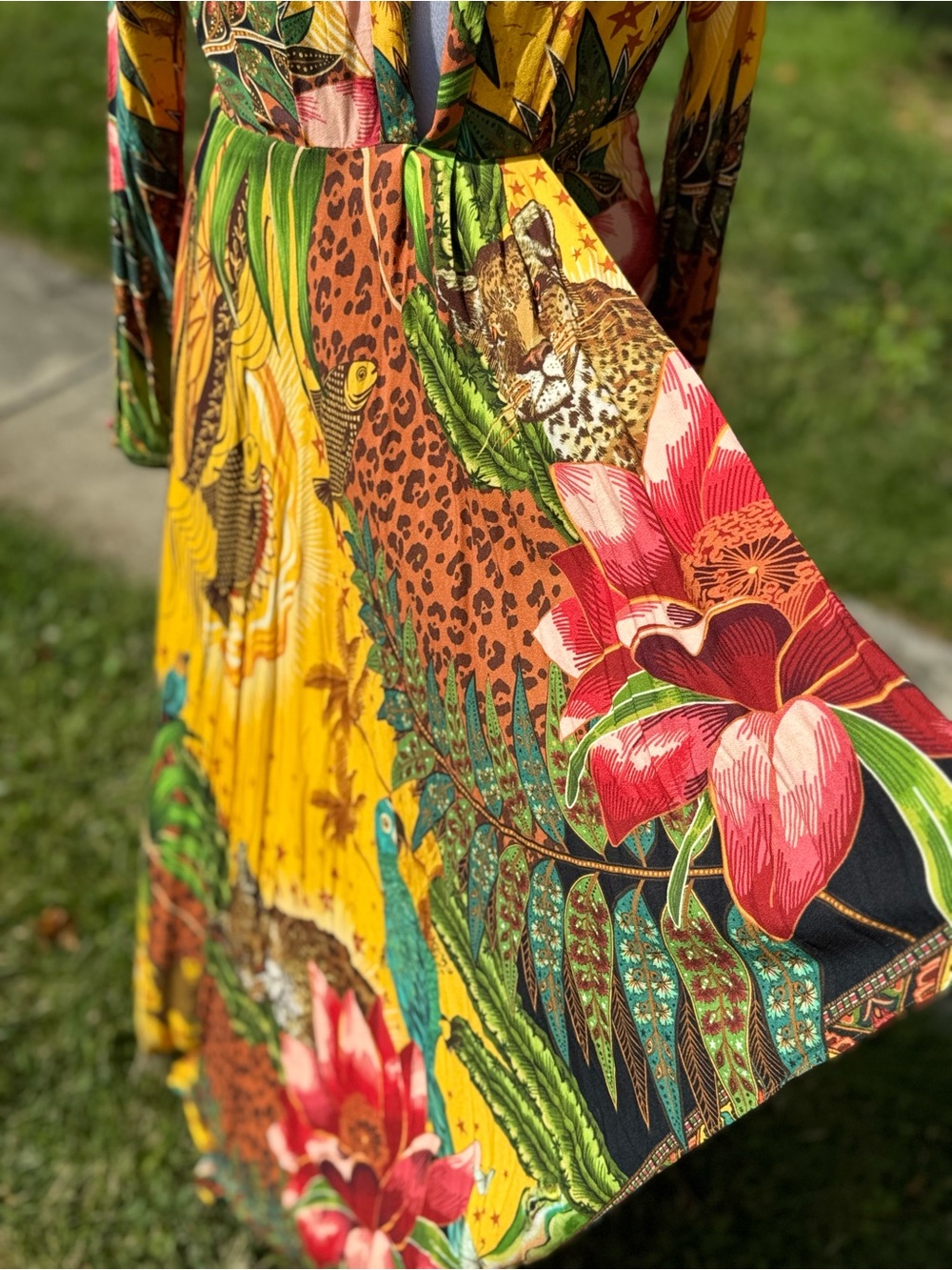 Farm Rio Tropical jungle print long sleeve V-neck maxi dress boho resort - Picture 4 of 13